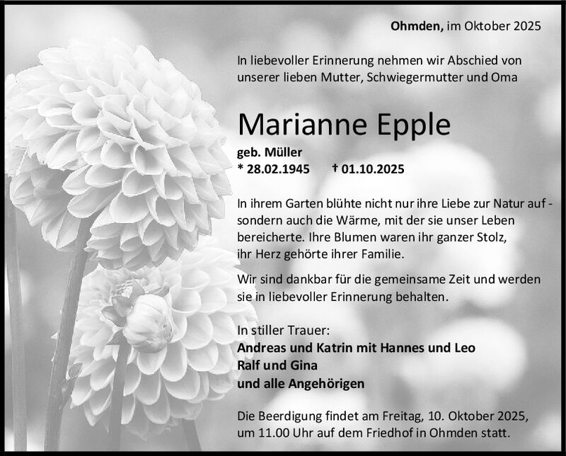Trauer Marianne Epple Trauer Marianne Epple
