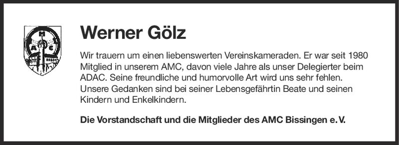 Nachruf Werner Gölz Nachruf Werner Gölz