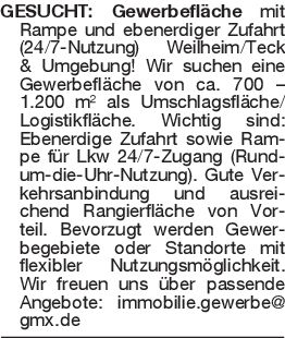 GESUCHT: Gewerbefläche mi