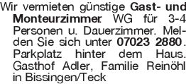 Wir vermieten günstige Ga