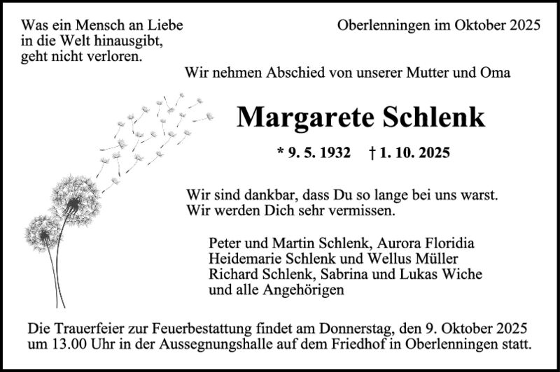 Trauer Margarete Schlenk Trauer Margarete Schlenk