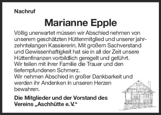 Nachruf Marianne Epple Nachruf Marianne Epple