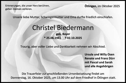 Trauer Christel Biedermann