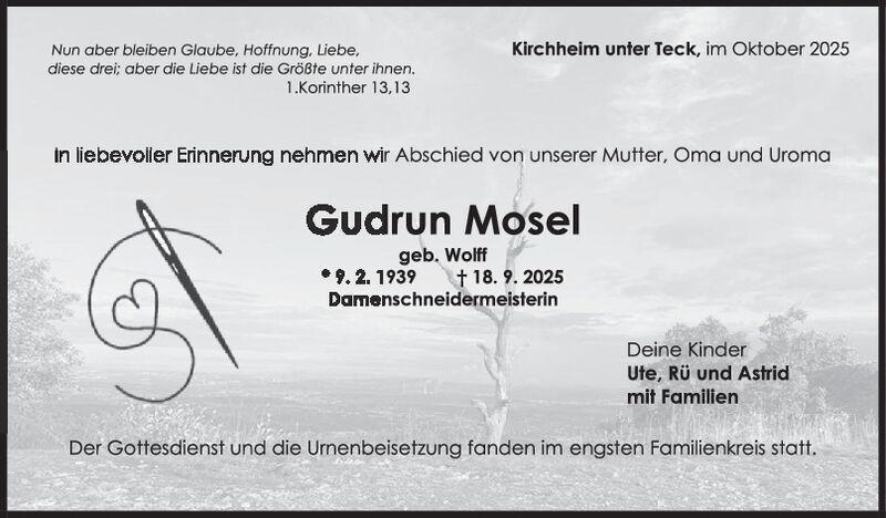 Trauer Gudrun Mosel