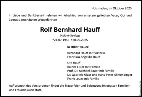 Trauer Rolf Bernhard Hauff