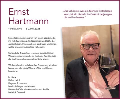 Trauer Ernst Hartmann