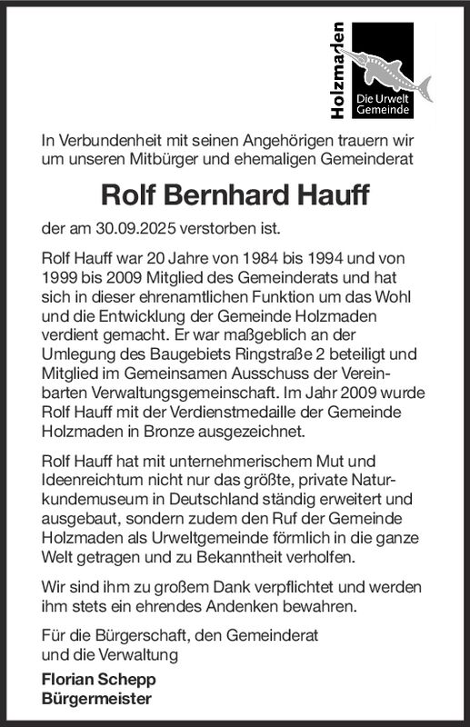 Nachruf Rolf Bernhard Hauff