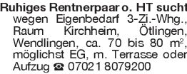 Ruhiges Rentnerpaar o. HT