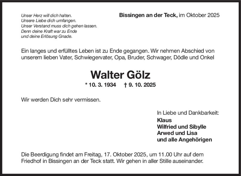Trauer Walter Gölz