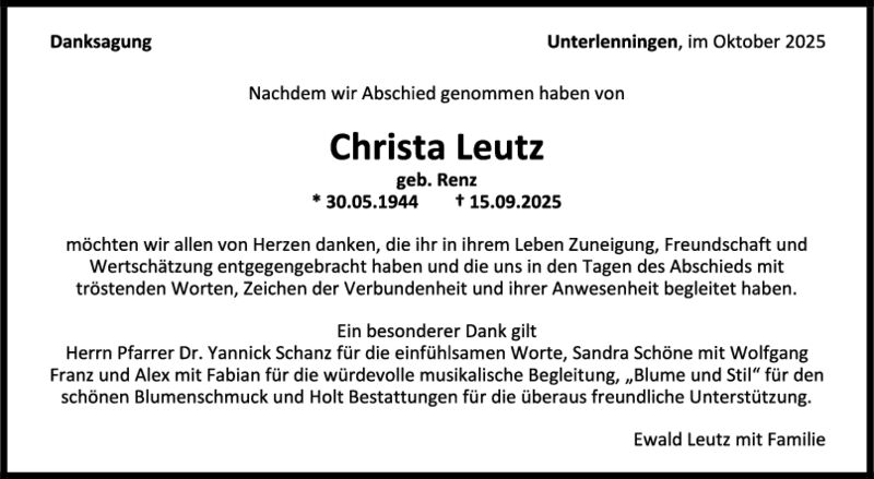 Danksagung Christa Leutz