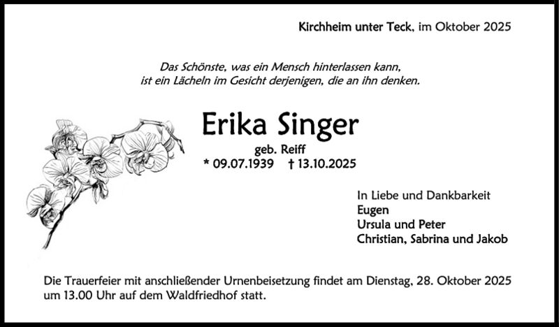 Trauer Erika Singer