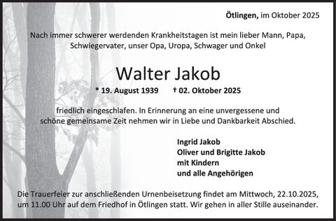Trauer Walter Jakob