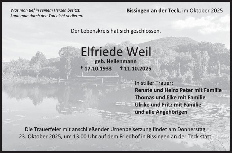 Trauer Elfriede Weil
