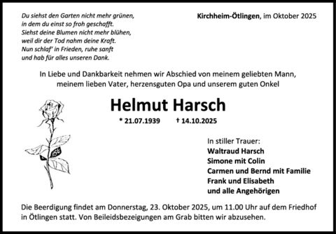 Trauer Helmut Harsch