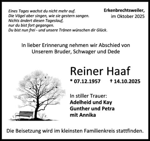 Trauer Reiner Haaf
