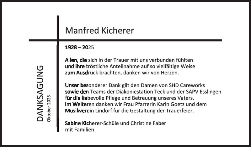 Danksagung Manfred Kicherer