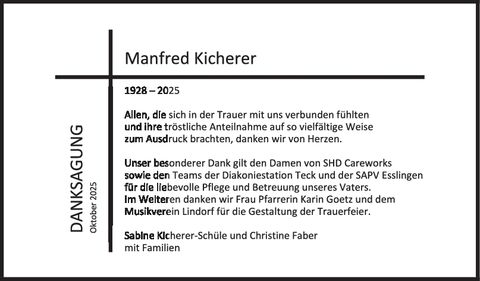 Danksagung Manfred Kicherer