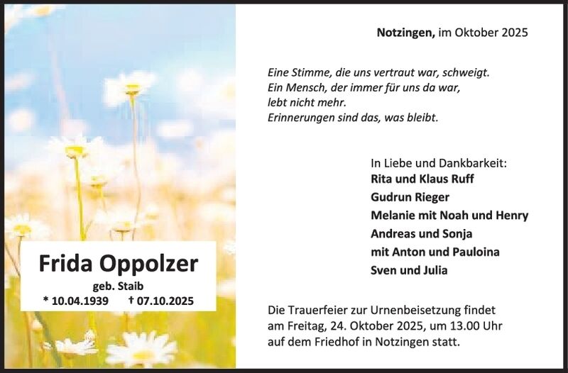 Trauer Frida Oppolzer