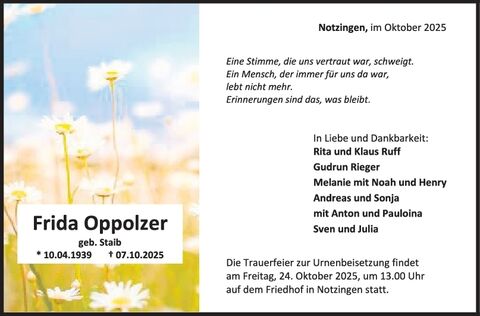 Trauer Frida Oppolzer