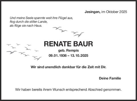 Trauer Renate Baur
