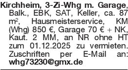 Kirchheim, 3-Zi-Whg m. Ga