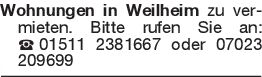 Wohnungen in Weilheim zu