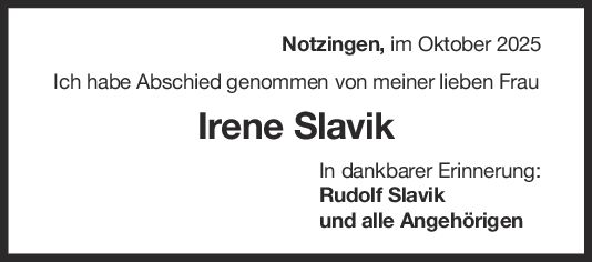 Trauer Irene Slavik