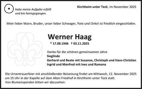 Trauer Werner Haag