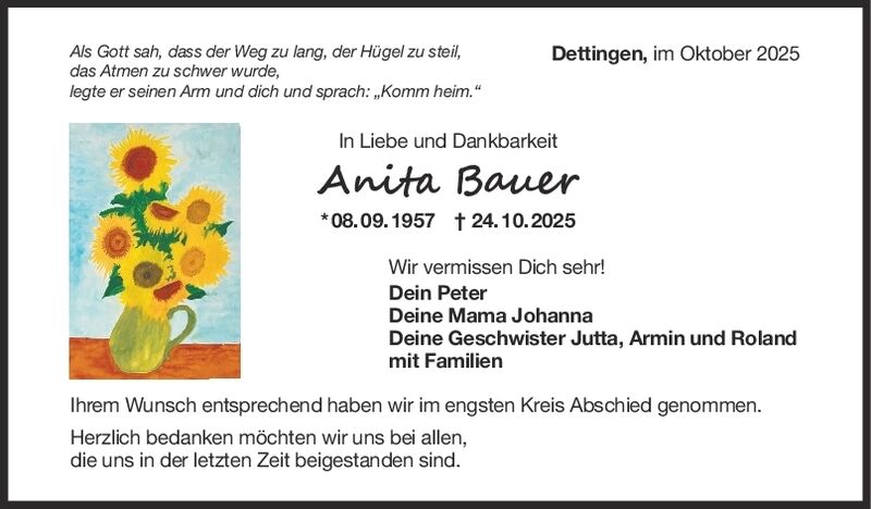 Trauer Anita Bauer