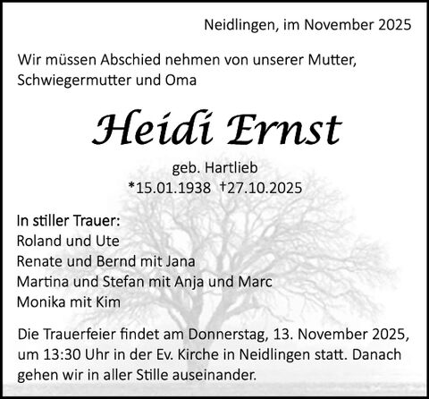 Traueranzeige Heidi Ernst