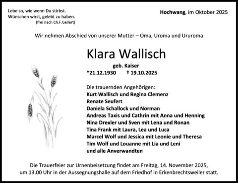 Trauer Klara Wallisch