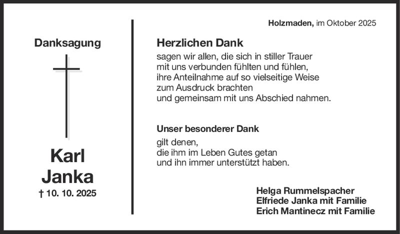 Danksagung Karl Janka