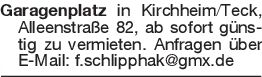 Garagenplatz in Kirchheim