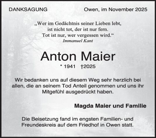 Danksagung Anton Maier