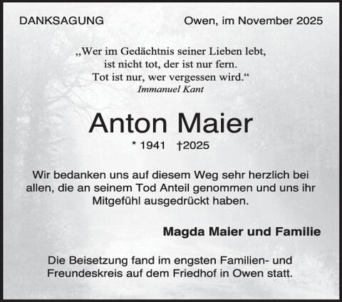 Danksagung Anton Maier