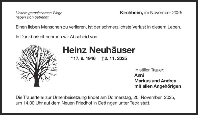 Trauer Heinz Neuhäuser