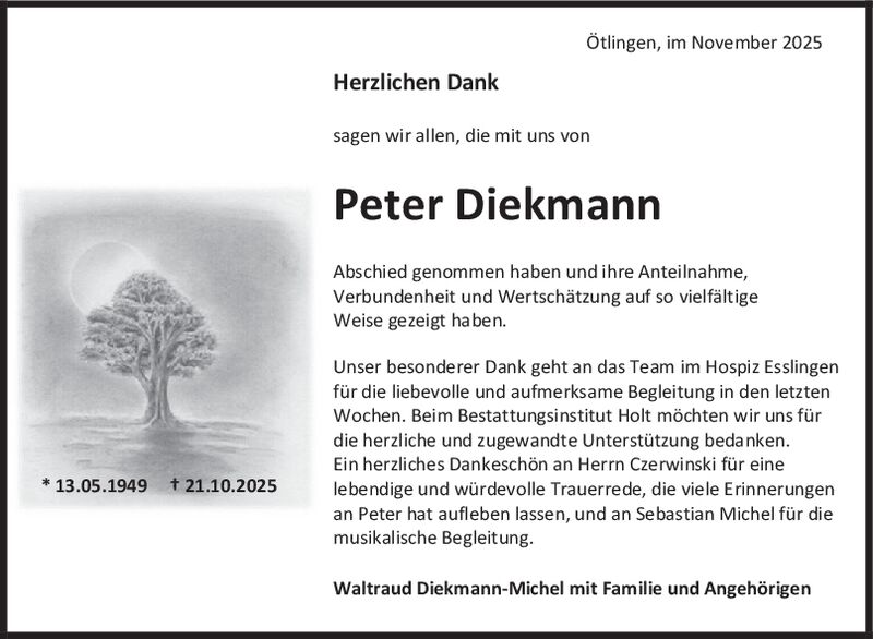 Danksagung Peter Diekmann