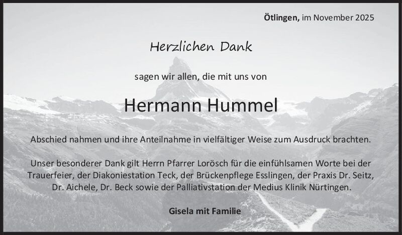 Danksagung Hermann Hummel