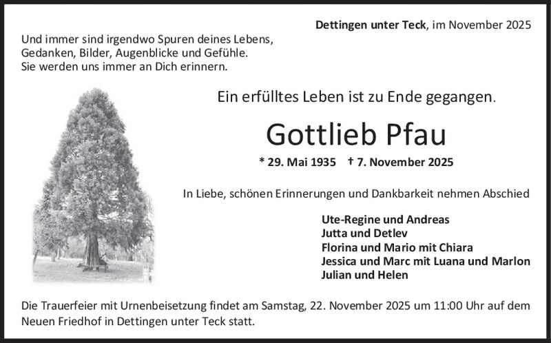 Trauer Gottlieb Pfau