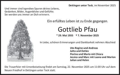 Trauer Gottlieb Pfau