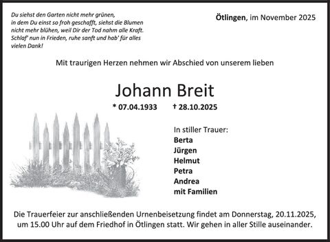 Trauer Johann Breit