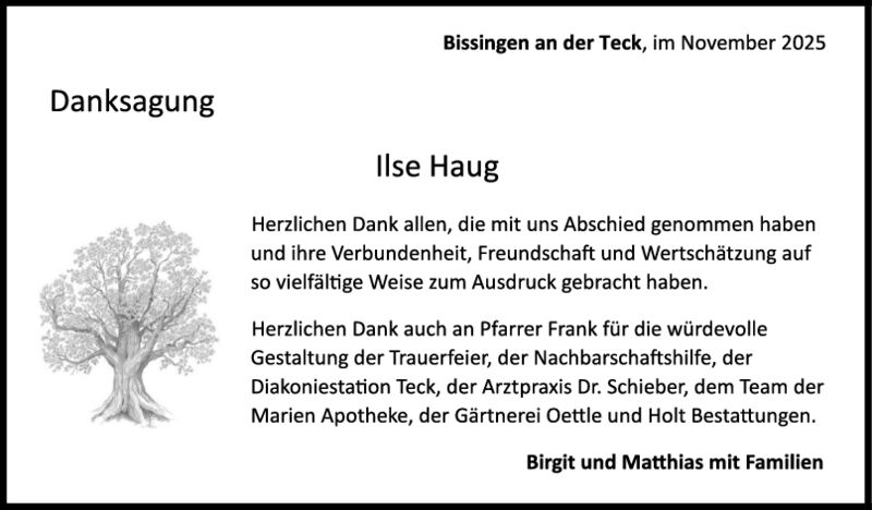 Danksagung Ilse Haug