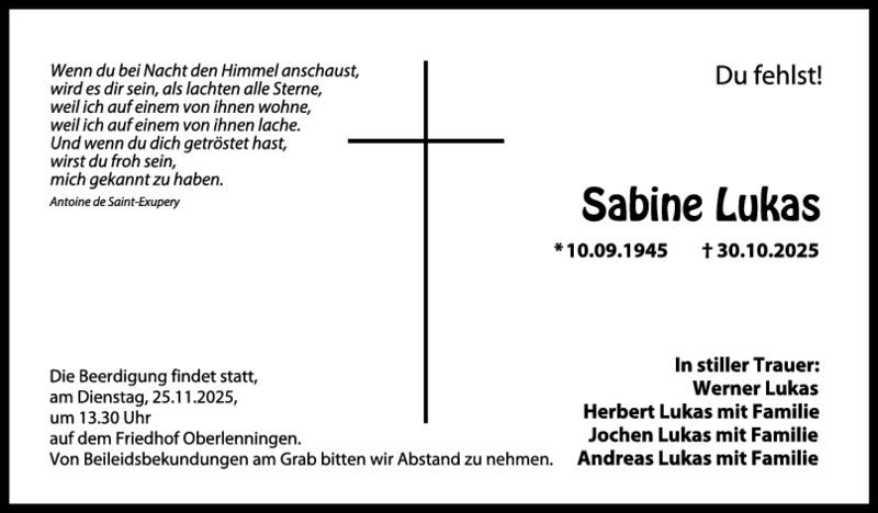 Trauer Sabine Lukas