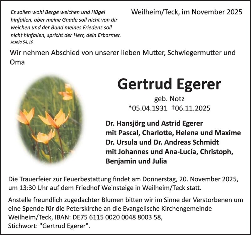 Trauer Gertrud Egerer