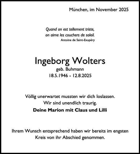 Trauer Ingeborg Wolters