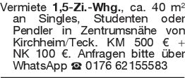 Vermiete 1,5-Zi.-Whg., ca