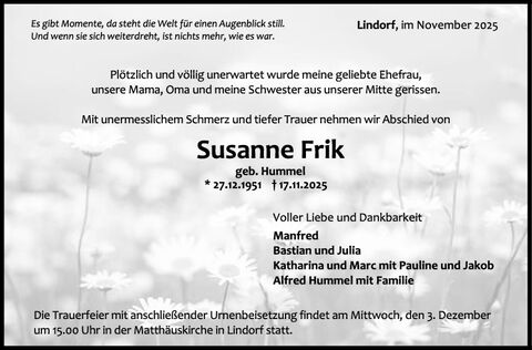 Trauer Susanne Frik