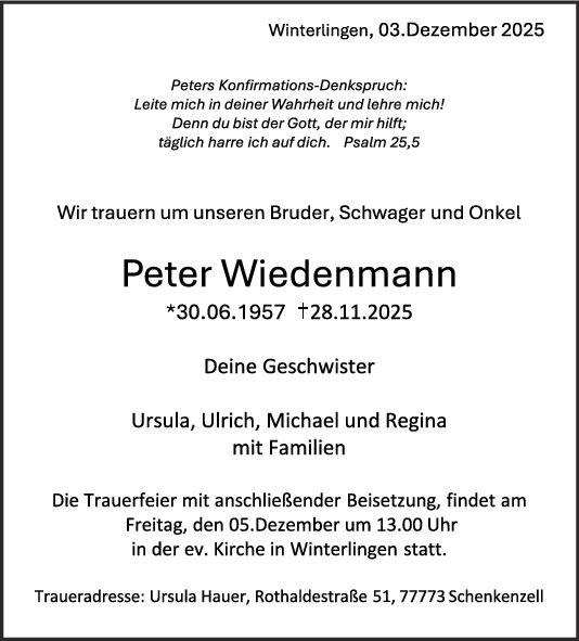 Trauer Peter Wiedenmann