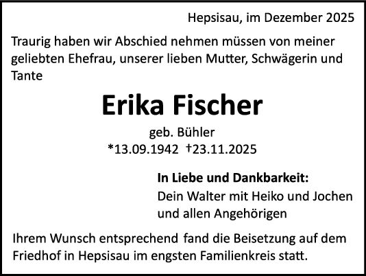 Trauer Erika Fischer