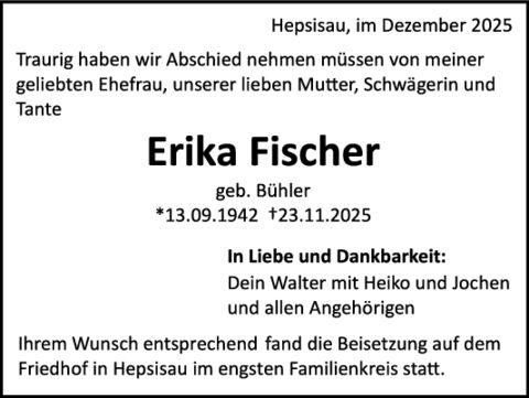 Trauer Erika Fischer